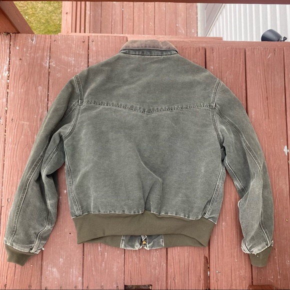 Vintage Carhartt Detroit Canvas Bomber Jacket Blanket Lined Green Distressed Lrg - Picture 7 of 7